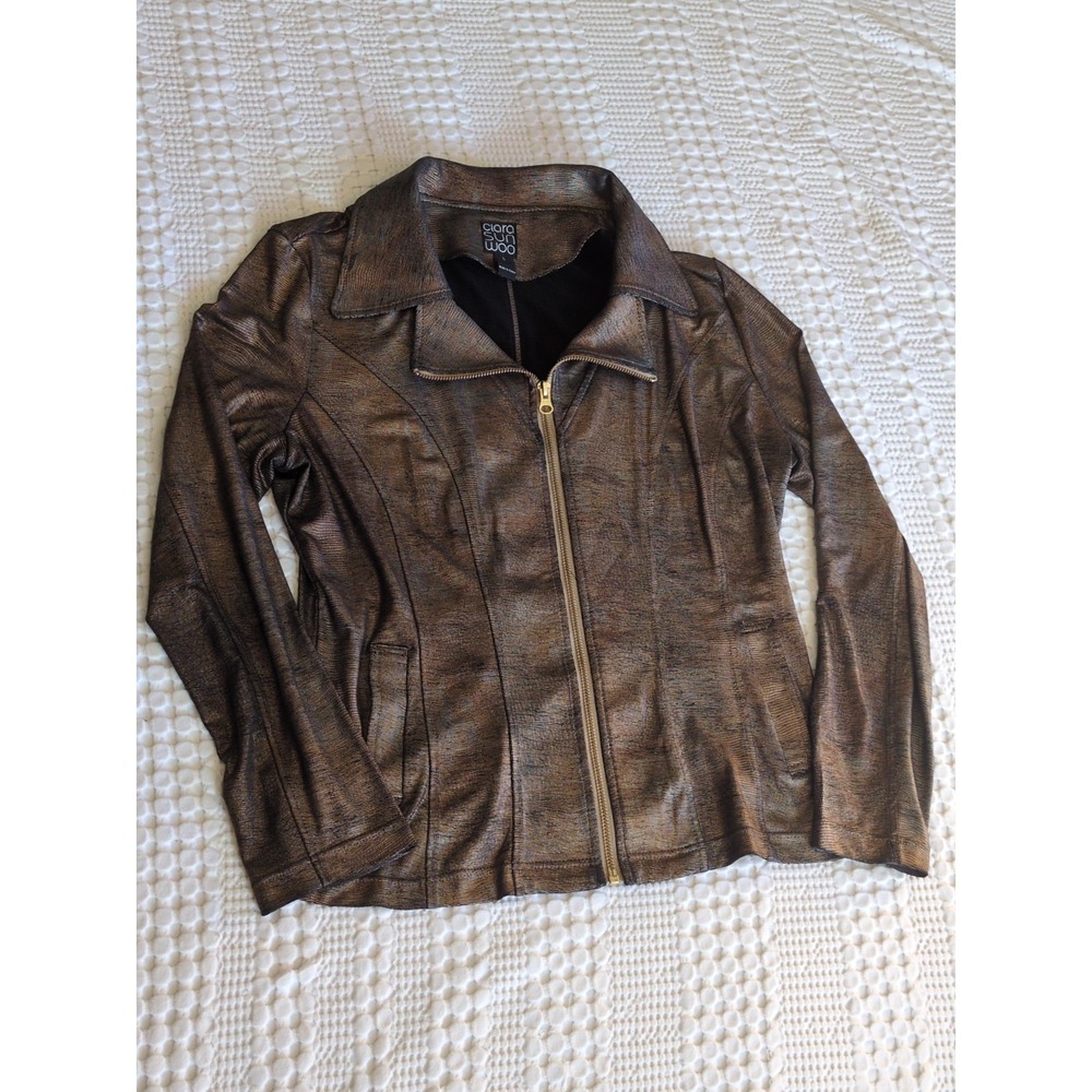 Clara Sun Woo Liquid Leather Jacket Full Zip Brown Size Large